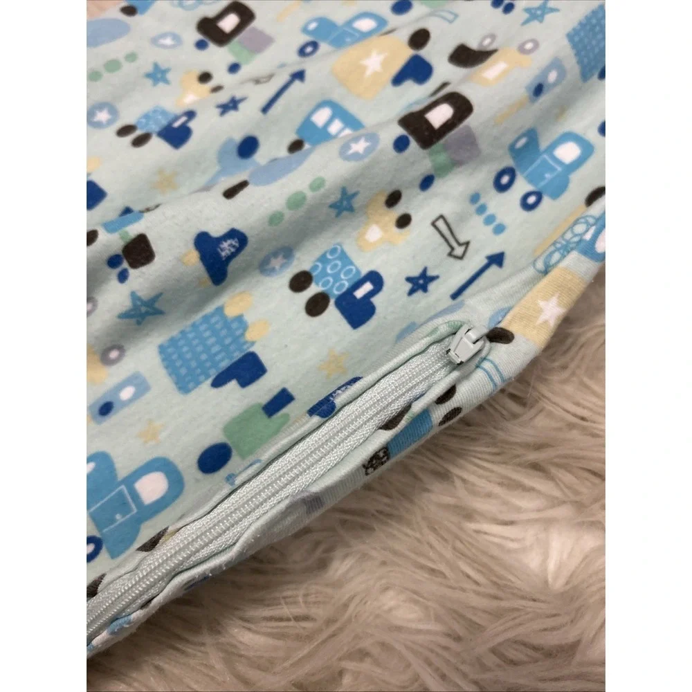 Swaddle Me Summer Blue Boys Trucks Cars Train Baby Snuggle Sleep Sack Size Small